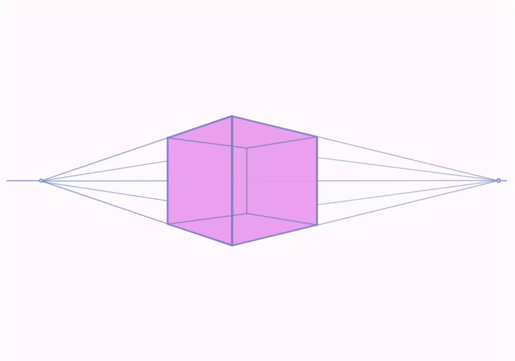 Смещенный с середины куб в угловой перспективе