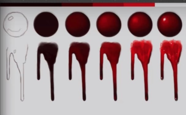 Рисование разных оттенков крови со сферой