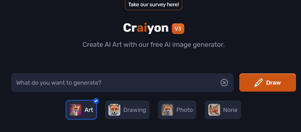 Выбор типа изображения для генерации в Craiyon