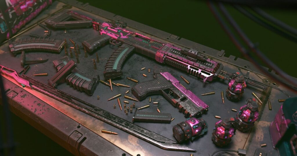 Изображение деталей на оружии в стиле киберпанка