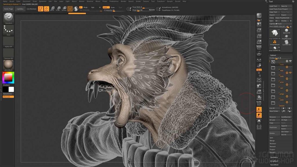 Интерфейс ZBrush для 3D-моделирования