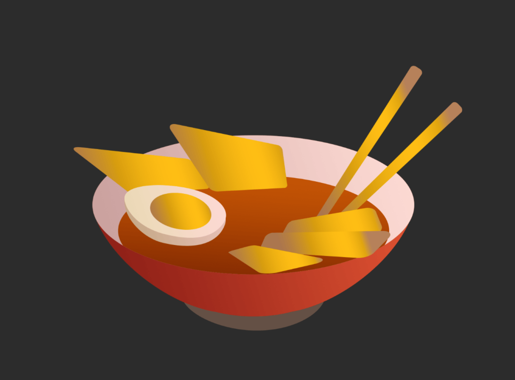 Дополнительные ингредиенты и палочки при рисовании тарелки с супом