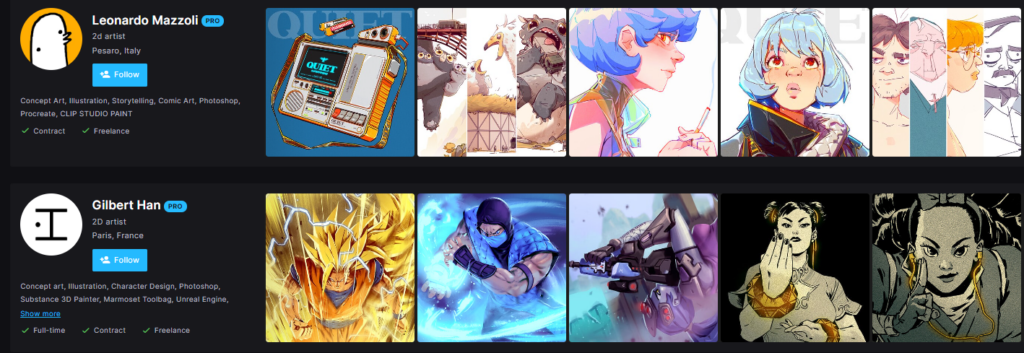 Поиск авторов на Artstation