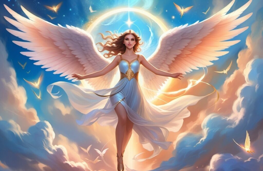 Девушка-ангел, летящая в небе